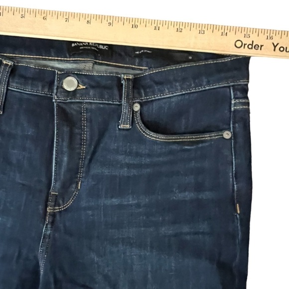 Banana Republic Jeans Women's 30 Dark  Mid Rise Skinny Stretch Blue Raw Hem - Picture 3 of 9